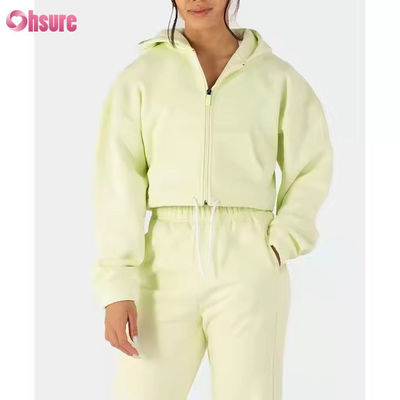 Women's Two Piece Outfits Sweatsuit Fleece Long Sleeve Zip up Hoodies Cropped Sweatshirts Sweatpants Jogger Set