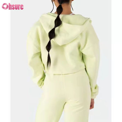 Women's Two Piece Outfits Sweatsuit Fleece Long Sleeve Zip up Hoodies Cropped Sweatshirts Sweatpants Jogger Set