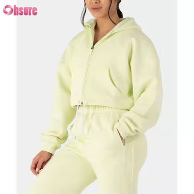 Women's Two Piece Outfits Sweatsuit Fleece Long Sleeve Zip up Hoodies Cropped Sweatshirts Sweatpants Jogger Set