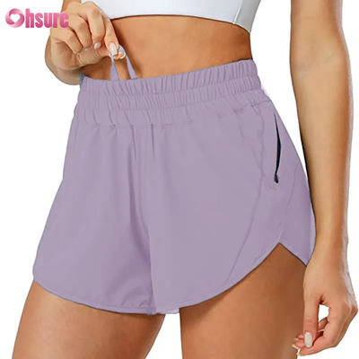 Fashion Women Quick-drying Drawstring Design Sports Shorts With Zipper Pocket Gym Fitness Yoga Shorts