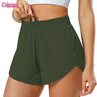 Fashion Women Quick-drying Drawstring Design Sports Shorts With Zipper Pocket Gym Fitness Yoga Shorts
