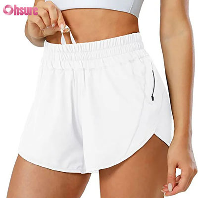 Fashion Women Quick-drying Drawstring Design Sports Shorts With Zipper Pocket Gym Fitness Yoga Shorts