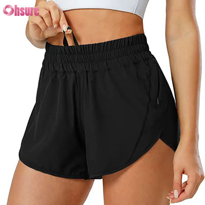 Fashion Women Quick-drying Drawstring Design Sports Shorts With Zipper Pocket Gym Fitness Yoga Shorts