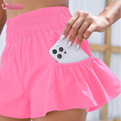 Womens High Waisted Athletic Running Shorts Workout Gym Quick Dry Flowy Shorts With Pockets Solid Color Quick Drying Shorts