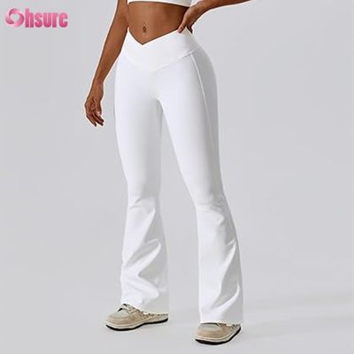 Custom Flare Pants Fitness Women Leggings V Shape Waistband Yoga Pants