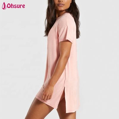 Custom 95% Cotton 5% Spandex Women With Split Hem Long Oversized Loose Fit Gym Sport Tshirt