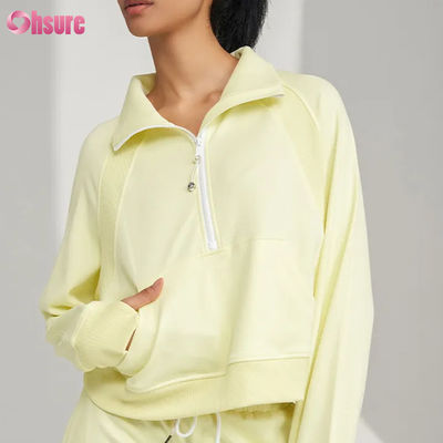 Custom Logo New Fashion Solid Color Pocket Pullover Half Zip up Leisure Sports Fitness Sweatshirt OEM High Quality for Women