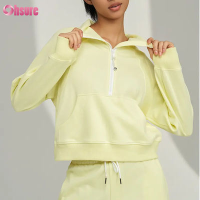 Custom Logo New Fashion Solid Color Pocket Pullover Half Zip up Leisure Sports Fitness Sweatshirt OEM High Quality for Women