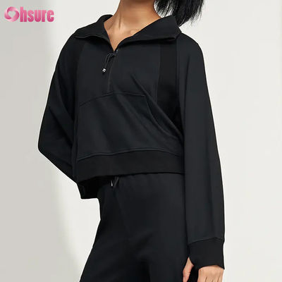 Custom Logo New Fashion Solid Color Pocket Pullover Half Zip up Leisure Sports Fitness Sweatshirt OEM High Quality for Women
