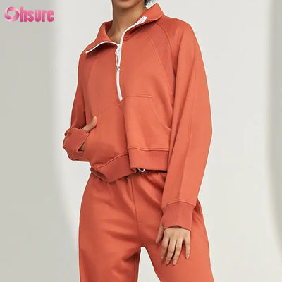 Custom Logo New Fashion Solid Color Pocket Pullover Half Zip up Leisure Sports Fitness Sweatshirt OEM High Quality for Women