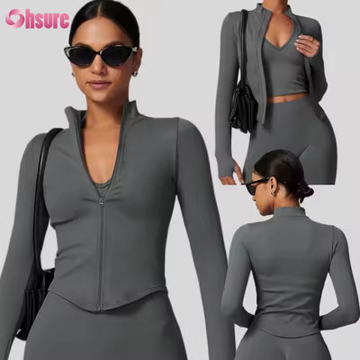 Sun Protection Jacket Stand Collar Zipper Long Sleeve Femme Yoga Jacket Sweatshirts for Women Tight Outdoor Fitness Sports Tops