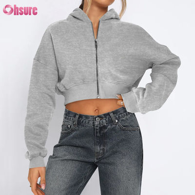 Women's Full Zipper Fitness Cropped Jacket Comfortable Stretchy Soft Thermal Windproof Four-Way Stretch Seamless Winter Hooded