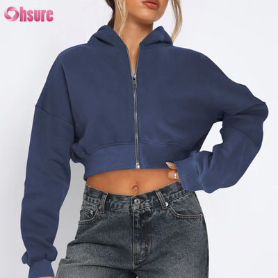 Women's Full Zipper Fitness Cropped Jacket Comfortable Stretchy Soft Thermal Windproof Four-Way Stretch Seamless Winter Hooded