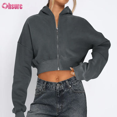 Women's Full Zipper Fitness Cropped Jacket Comfortable Stretchy Soft Thermal Windproof Four-Way Stretch Seamless Winter Hooded