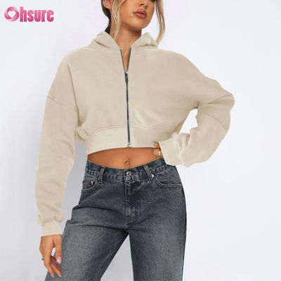 Women's Full Zipper Fitness Cropped Jacket Comfortable Stretchy Soft Thermal Windproof Four-Way Stretch Seamless Winter Hooded