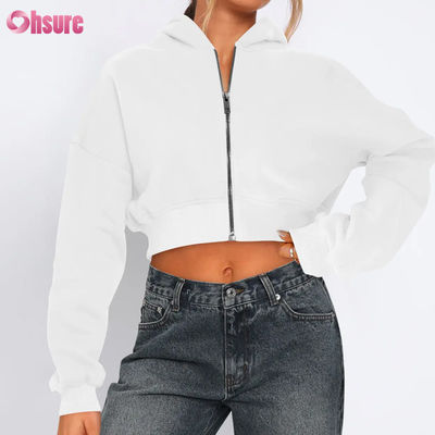 Women's Full Zipper Fitness Cropped Jacket Comfortable Stretchy Soft Thermal Windproof Four-Way Stretch Seamless Winter Hooded