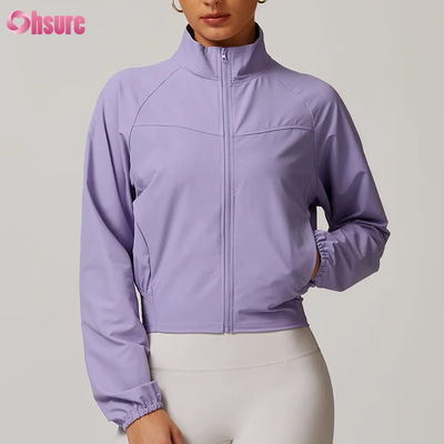 Women's High Quality Zipper Workout Jackets Custom Fitness Stand-Up Collar Windproof Yoga Tops Wholesale Knitted Winter Badge