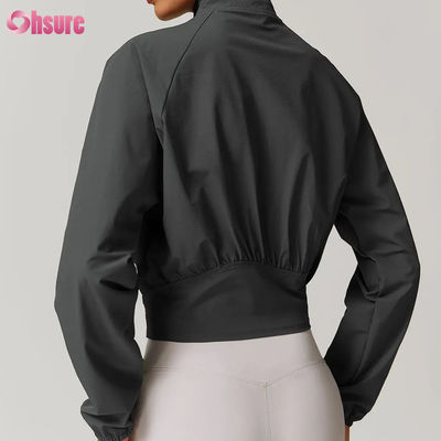 Women's High Quality Zipper Workout Jackets Custom Fitness Stand-Up Collar Windproof Yoga Tops Wholesale Knitted Winter Badge