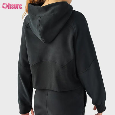 Custom Logo Women's Vintage Full Zip Fleece Workout Jacket for Winter Running Yoga Gym Hoodie Thumb Holes Lining Knitted Fabric