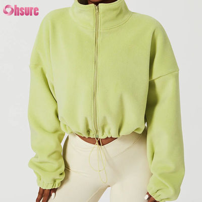Custom High Quality Logo Support Top Hoodie Women Fitness Sportswear Autumn Long Sleeves Fleece Warm Full Zip Crop Hoodies
