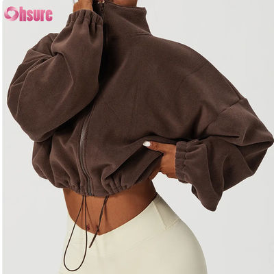 Custom High Quality Logo Support Top Hoodie Women Fitness Sportswear Autumn Long Sleeves Fleece Warm Full Zip Crop Hoodies