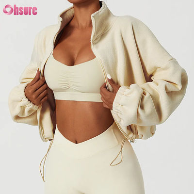 Custom High Quality Logo Support Top Hoodie Women Fitness Sportswear Autumn Long Sleeves Fleece Warm Full Zip Crop Hoodies