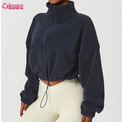 Custom High Quality Logo Support Top Hoodie Women Fitness Sportswear Autumn Long Sleeves Fleece Warm Full Zip Crop Hoodies
