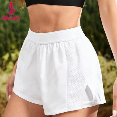 Women Gym Yoga Sports Shorts Wholesale Custom Logo 93% Polyester, 7% Spandex High Waist Elastic Waist 2 in 1 Casual Woven XS-XXL
