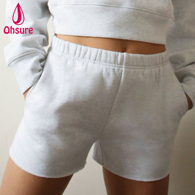 Wholesale Custom Logo High-waisted Sweat Shorts Women Fitness Gym Training Shorts High Waist Loose Inseam Pockets Raw Hem Casual