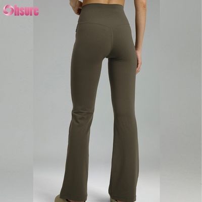 80%nylon 20%spandex Blend 220 Gram Naked Softy Gym Pants Elastic Waistband Workout Flare Leggings for Women