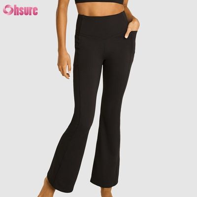 80%nylon 20%spandex Blend 220 Gram Gym Pants Elastic Waistband Workout Flare Leggings for Women Full 1 Piece High Spandex Pants