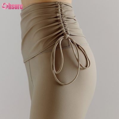 Recycled Nylon Spandex Blend Gym Pants Adjustable Drawstring Workout Leggings for Women Full 1 Piece High Yoga Wear Full Length
