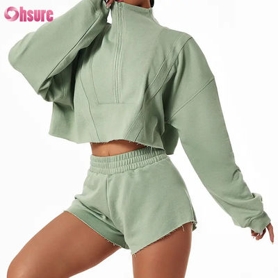 2024 New Fashion High Quality Custom Women's Loose Sports Hoodie Set Long Sleeve Zipper Stand Sweatshirts for Winter
