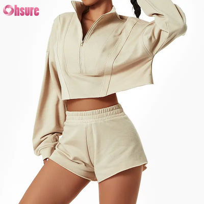 2024 New Fashion High Quality Custom Women's Loose Sports Hoodie Set Long Sleeve Zipper Stand Sweatshirts for Winter