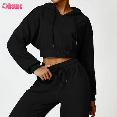 2025 NEW Fashion High Quality Polyester / Cotton Hoodie Jacket With Zipper Hood Loose Long Sleeve Design for Gym Sports Fitness