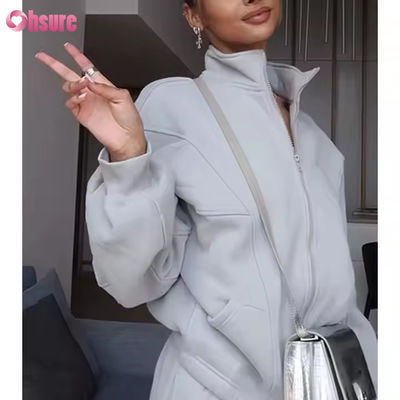 Custom Women's Sweat Suit Two Piece Zip up Hoodie and Jogger Set Causal Sportswear Fleece 2 Piece Set Women Oversized Hoodie
