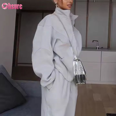Custom Women's Sweat Suit Two Piece Zip up Hoodie and Jogger Set Causal Sportswear Fleece 2 Piece Set Women Oversized Hoodie