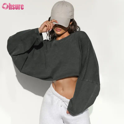 2025  New Fashion Light Hooded Oversized Women's Hoodies Crewneck and Jogger Crop Top