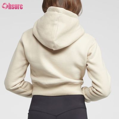 Custom Plain Sweatshirt Women Hoodies Print Heavy Weight Cropped Top Cotton Casual Short Winter Print Pattern Knitted Hooded