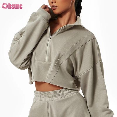 Custom Logo Custom Plain Sweatshirt Women Hoodies Print Heavy Weight Cotton Casual Short Sets Women Two Piece Winter Knitted