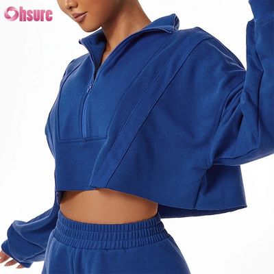 Custom Logo Custom Plain Sweatshirt Women Hoodies Print Heavy Weight Cotton Casual Short Sets Women Two Piece Winter Knitted