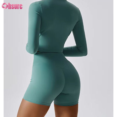 Slim Fit Full Zipper Nylon/Spandex 230GSM Fitness Sport Crop Tops Long Sleeve Custom Logo Zipper Sportswear for Women