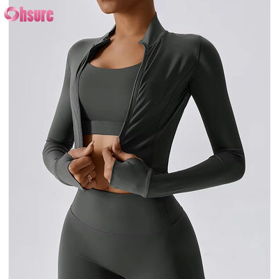 Slim Fit Full Zipper Nylon/Spandex 230GSM Fitness Sport Crop Tops Long Sleeve Custom Logo Zipper Sportswear for Women