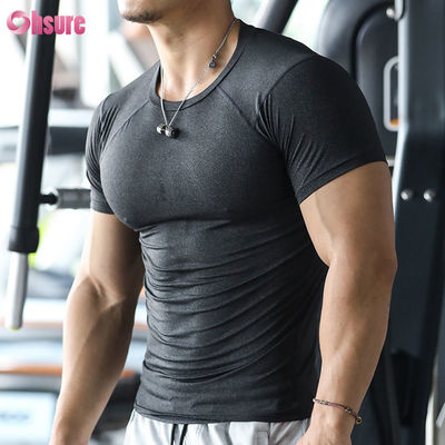 Men's Sportswear Top Sports Quick Drying Tight Athletic Bodybuilding Polyester T-Shirt Men's Fitness Shirt Gym Shirt for Men