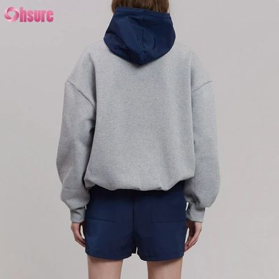 Fashion Design Comfortable Cotton Oversized Style Button Contrast Color Pocket Hoodie for Women