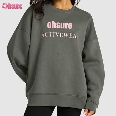 Custom Printed Long Pullover Sweatshirt for Women Casual Loose Round Neck Design with Hood for Winter Sports Knitted Fabric
