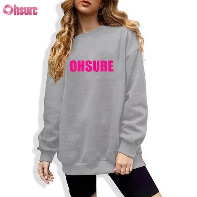 Custom Printed Long Pullover Sweatshirt for Women Casual Loose Round Neck Design with Hood for Winter Sports Knitted Fabric