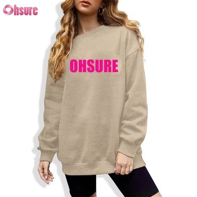 Custom Printed Long Pullover Sweatshirt for Women Casual Loose Round Neck Design with Hood for Winter Sports Knitted Fabric