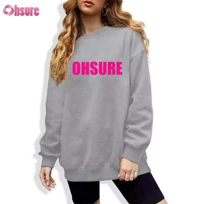 Custom Printed Long Pullover Sweatshirt for Women Casual Loose Round Neck Design with Hood for Winter Sports Knitted Fabric