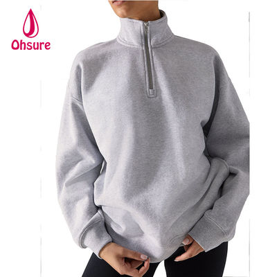 Ohsure Half Zip Pullover 1/4 Zip Sweatshirt Blank Oversized Long Sleeve Sweatshirt Women Hoodie Custom Cotton Hot Sale Fleece